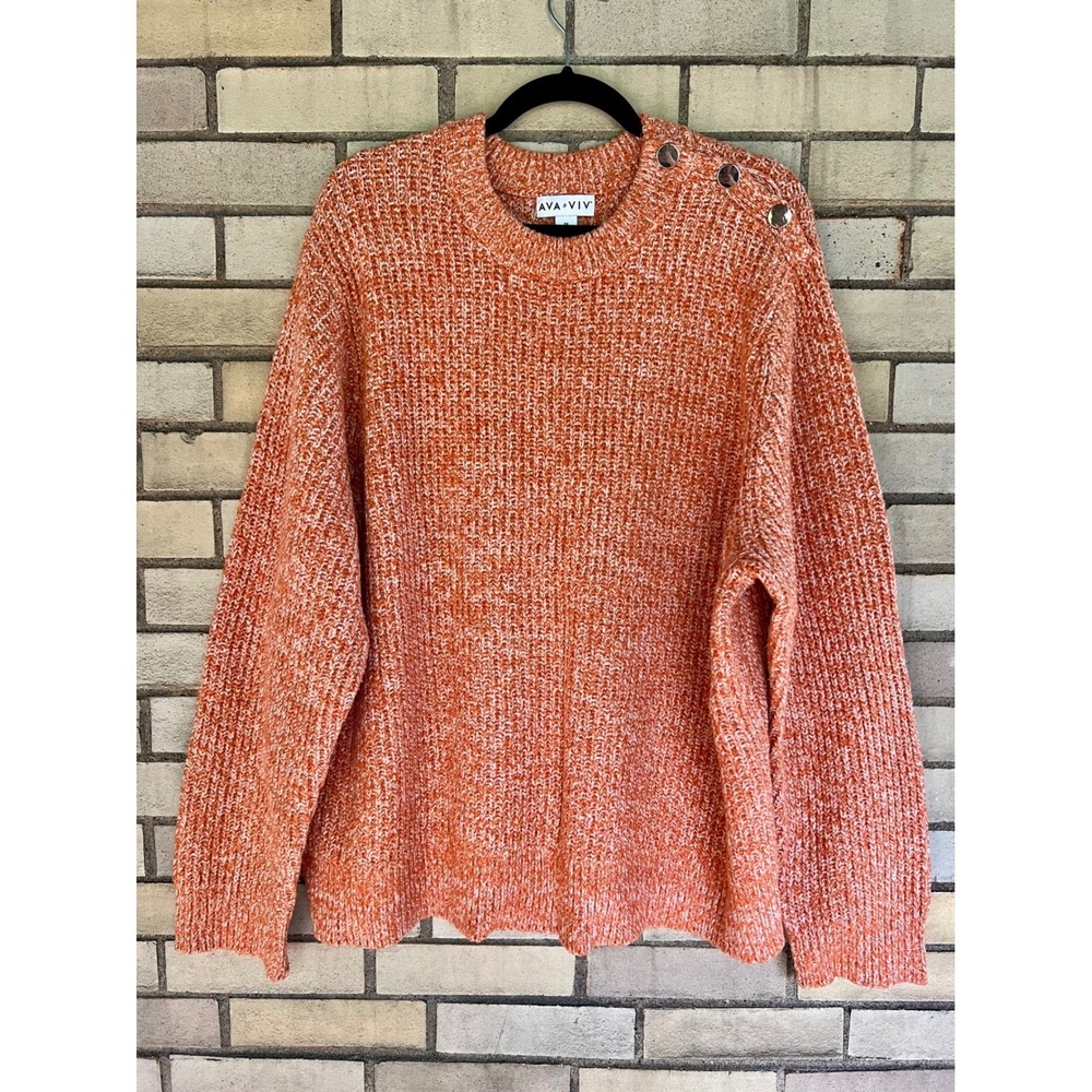 Ava & Viv Orange Marled Knit Shoulder Button Pullover Sweater Size 2X
